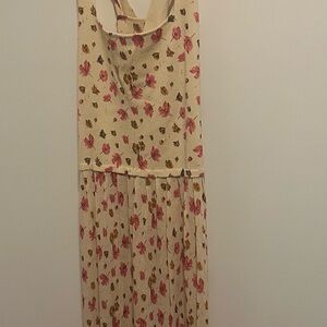 Zara Cream Dress with Pink and Brown Floral Print